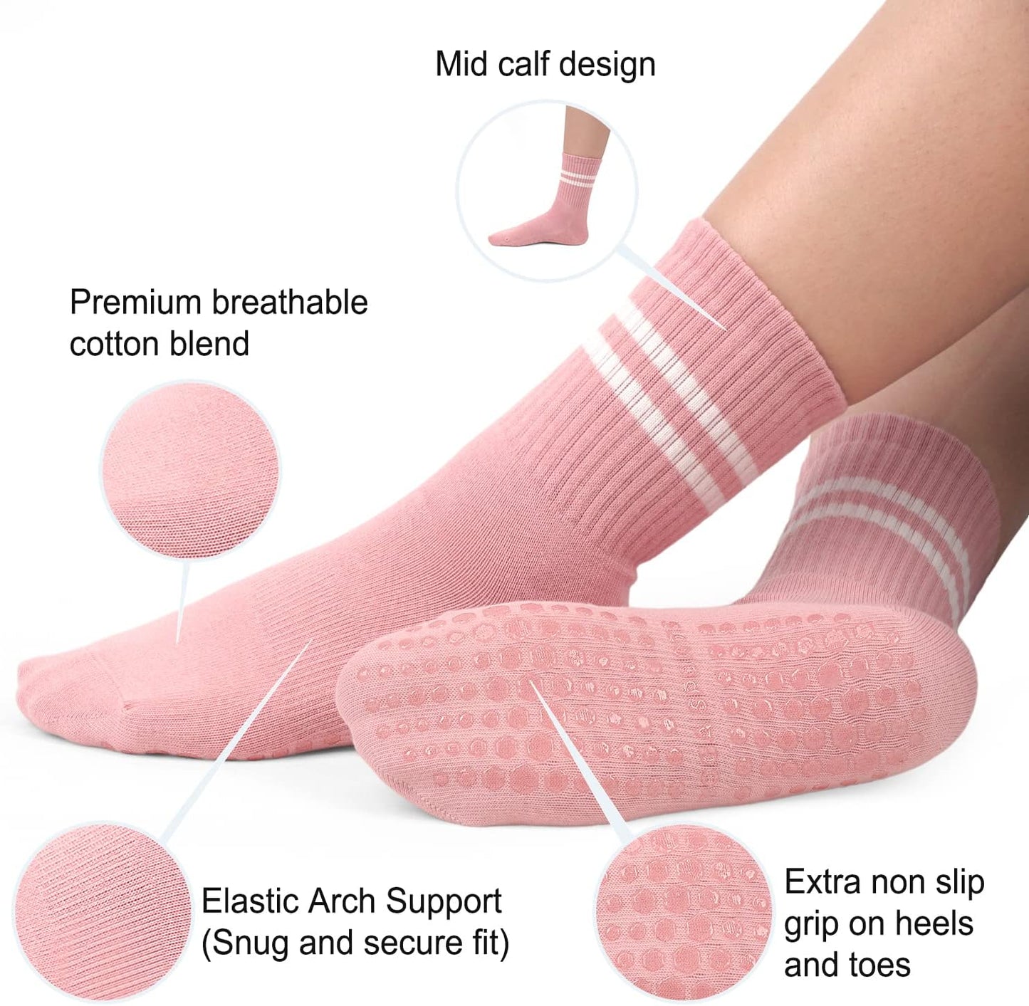 Pilates Socks for Women, Non Slip Grip Socks for Yoga, Barre, Hospital, Grippy Socks Womens Gifts, 4 Pairs