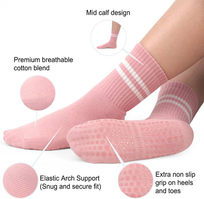 Pilates Socks for Women, Non Slip Grip Socks for Yoga, Barre, Hospital, Grippy Socks Womens Gifts, 4 Pairs