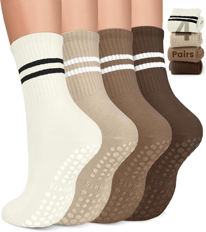 Pilates Socks for Women, Non Slip Grip Socks for Yoga, Barre, Hospital, Grippy Socks Womens Gifts, 4 Pairs