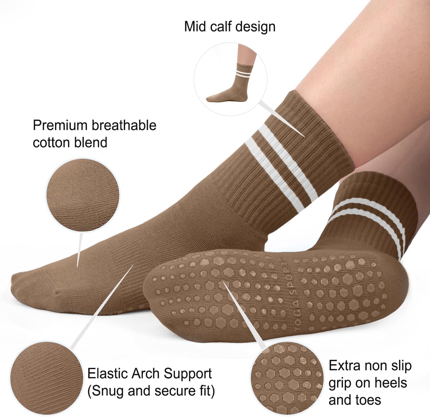 Pilates Socks for Women, Non Slip Grip Socks for Yoga, Barre, Hospital, Grippy Socks Womens Gifts, 4 Pairs