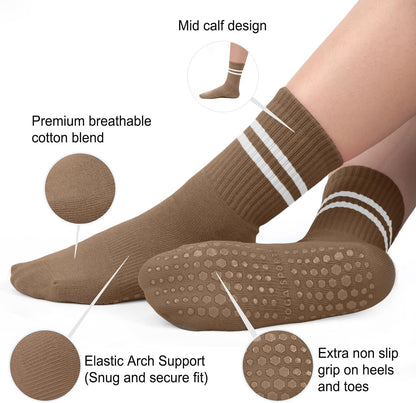 Pilates Socks for Women, Non Slip Grip Socks for Yoga, Barre, Hospital, Grippy Socks Womens Gifts, 4 Pairs