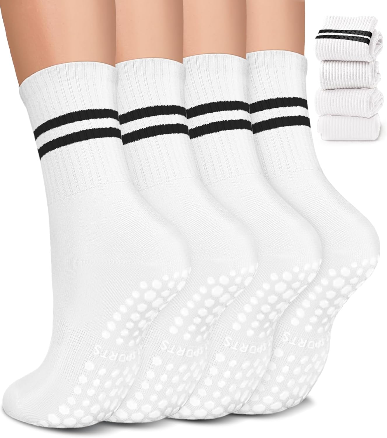 Pilates Socks for Women, Non Slip Grip Socks for Yoga, Barre, Hospital, Grippy Socks Womens Gifts, 4 Pairs