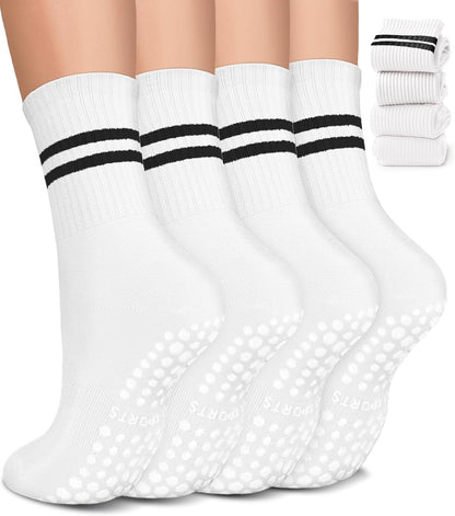 Pilates Socks for Women, Non Slip Grip Socks for Yoga, Barre, Hospital, Grippy Socks Womens Gifts, 4 Pairs