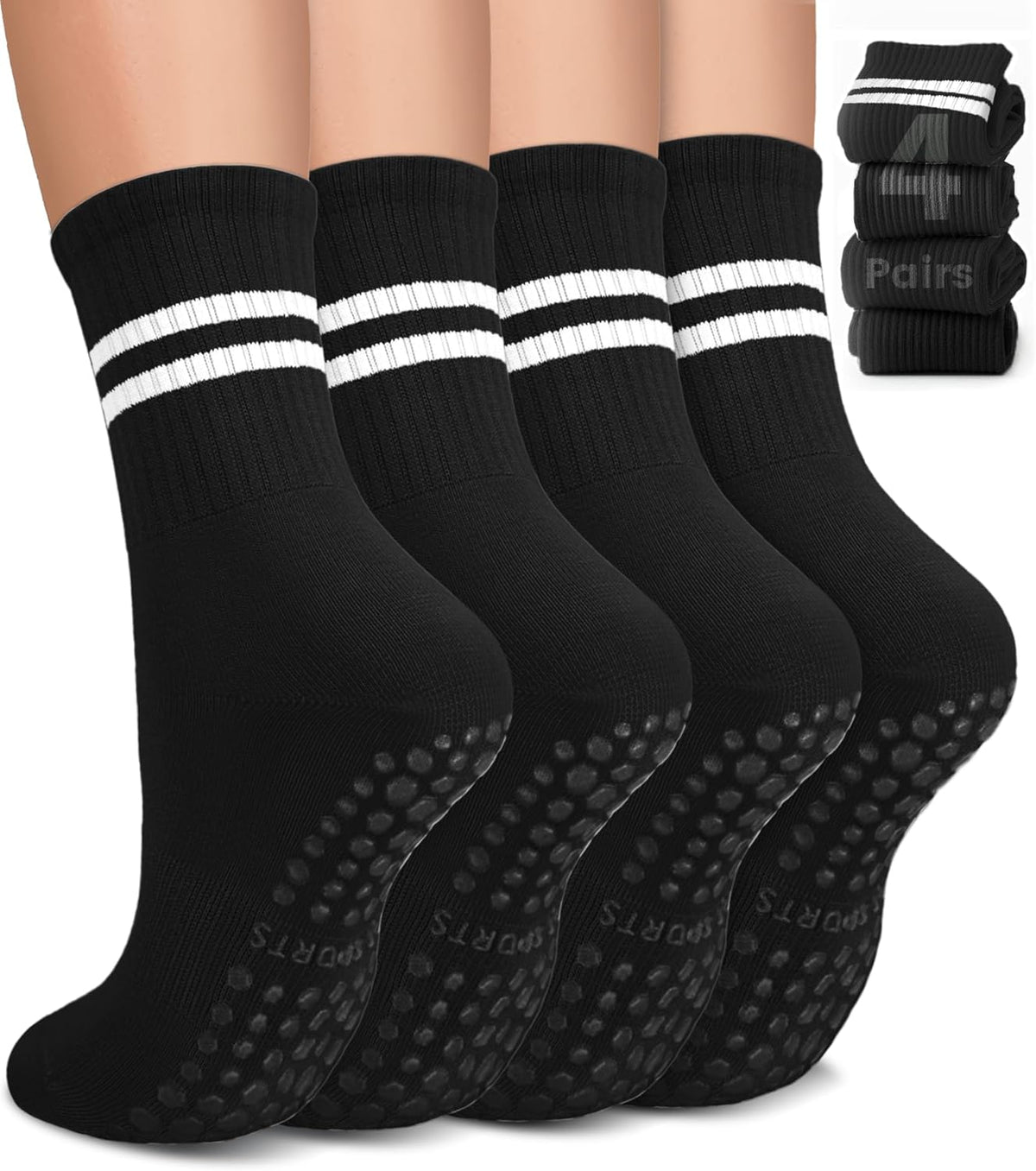 Pilates Socks for Women, Non Slip Grip Socks for Yoga, Barre, Hospital, Grippy Socks Womens Gifts, 4 Pairs