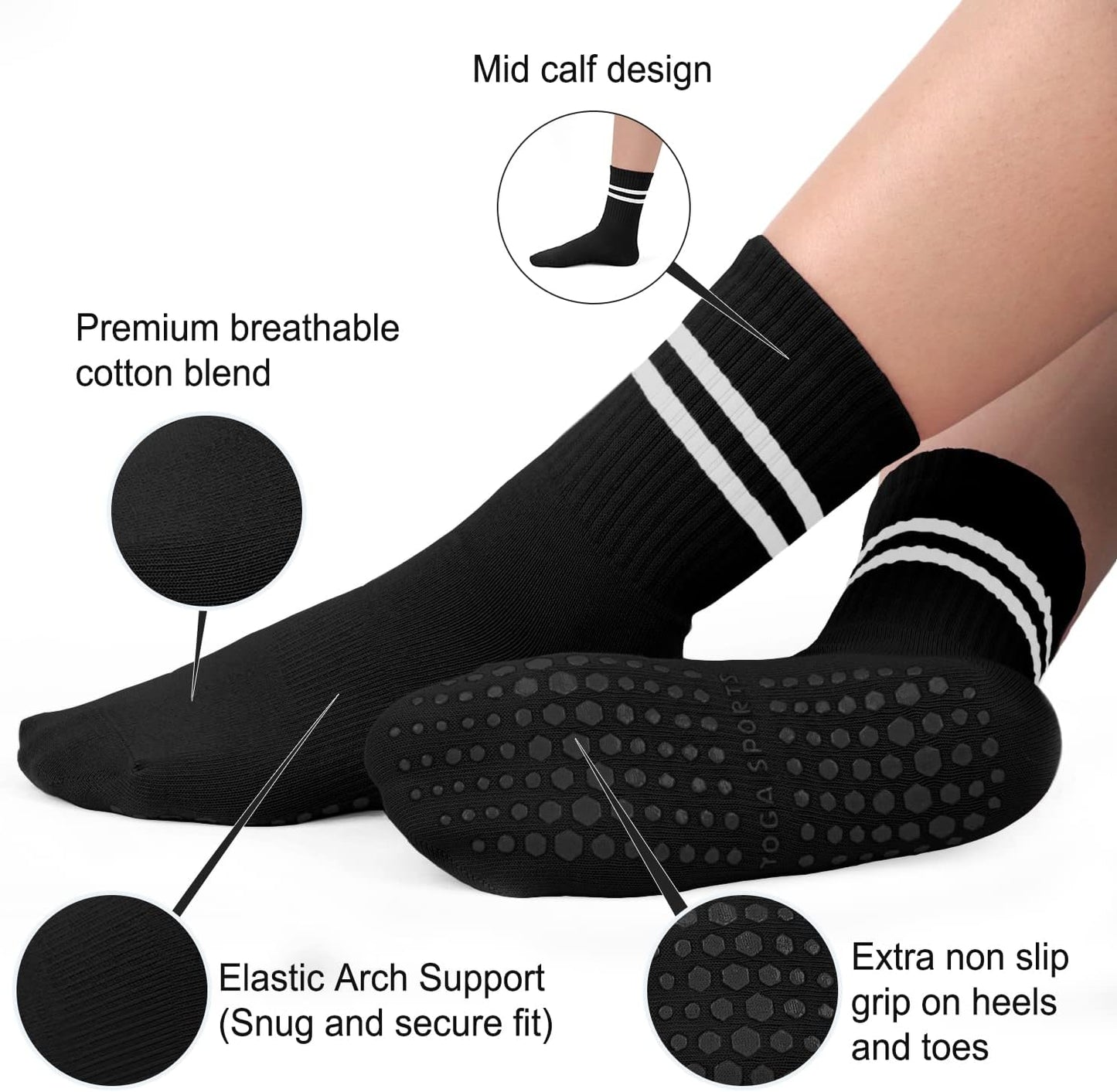 Pilates Socks for Women, Non Slip Grip Socks for Yoga, Barre, Hospital, Grippy Socks Womens Gifts, 4 Pairs