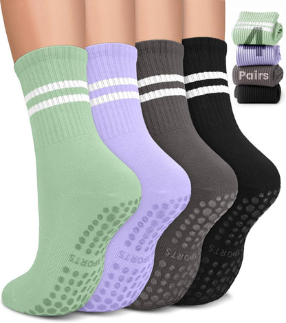 Pilates Socks for Women, Non Slip Grip Socks for Yoga, Barre, Hospital, Grippy Socks Womens Gifts, 4 Pairs