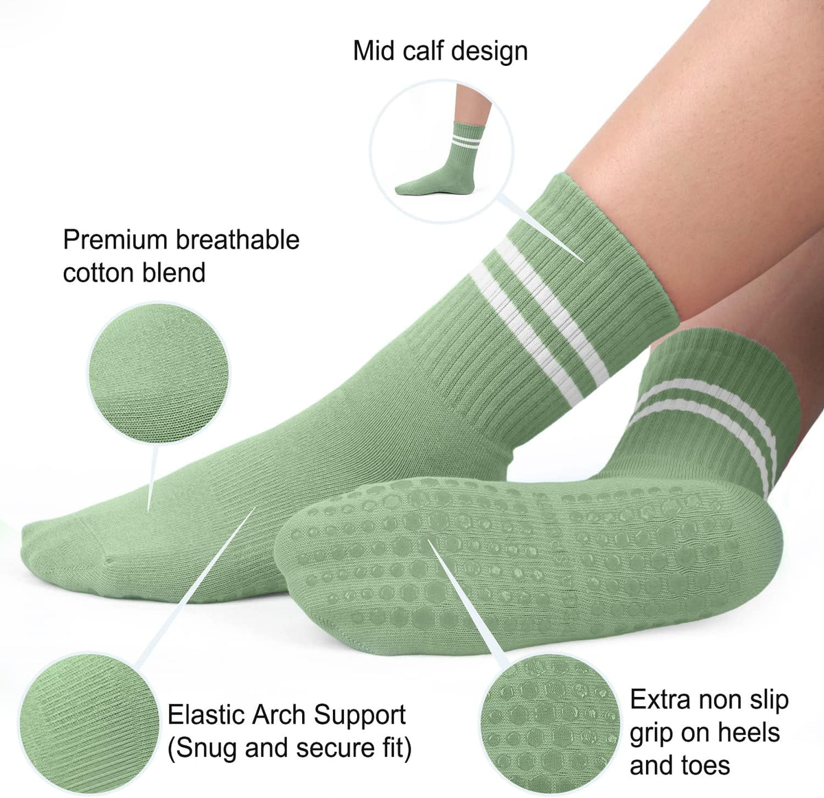 Pilates Socks for Women, Non Slip Grip Socks for Yoga, Barre, Hospital, Grippy Socks Womens Gifts, 4 Pairs