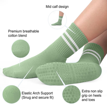 Pilates Socks for Women, Non Slip Grip Socks for Yoga, Barre, Hospital, Grippy Socks Womens Gifts, 4 Pairs