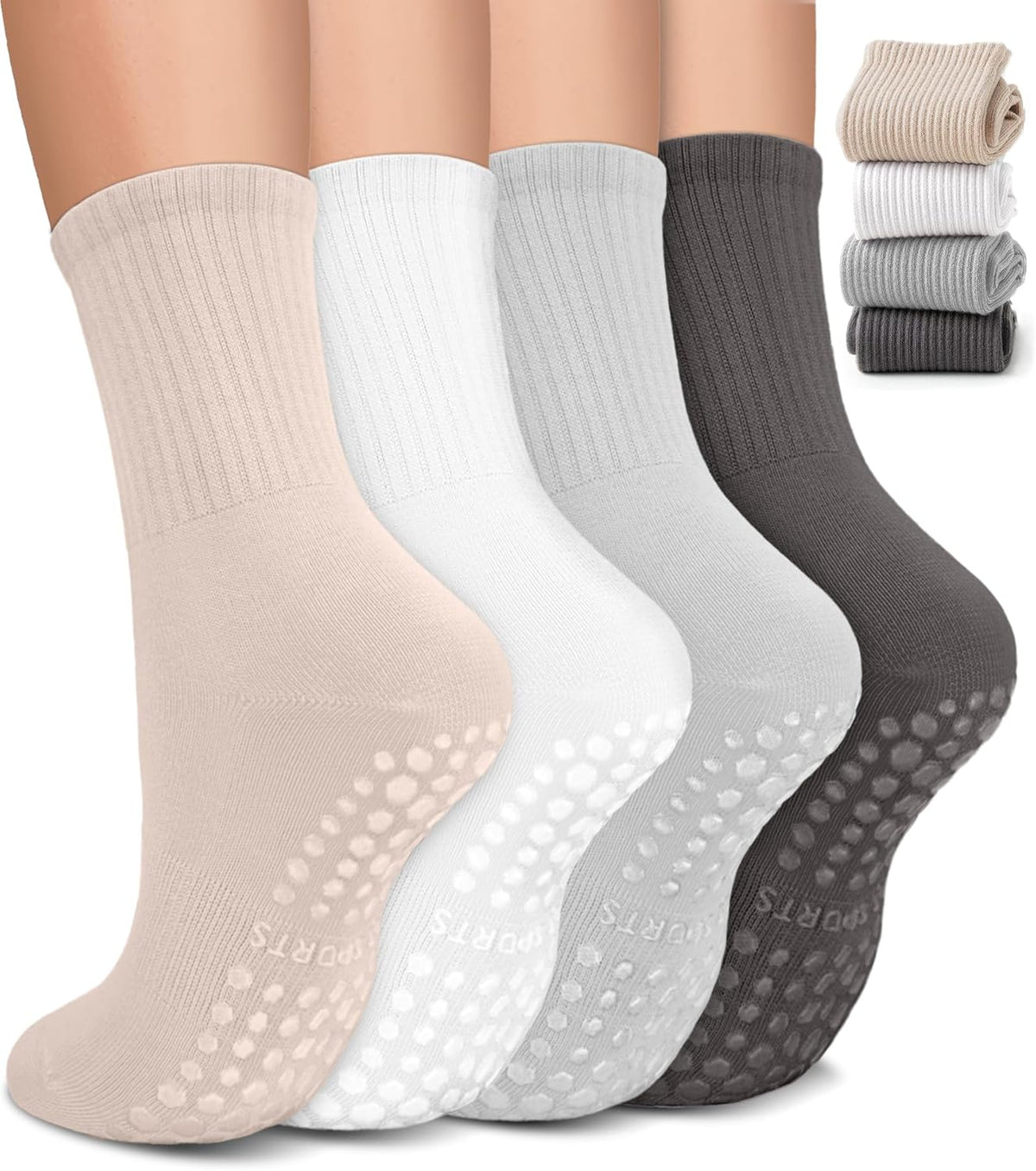 Pilates Socks for Women, Non Slip Grip Socks for Yoga, Barre, Hospital, Grippy Socks Womens Gifts, 4 Pairs