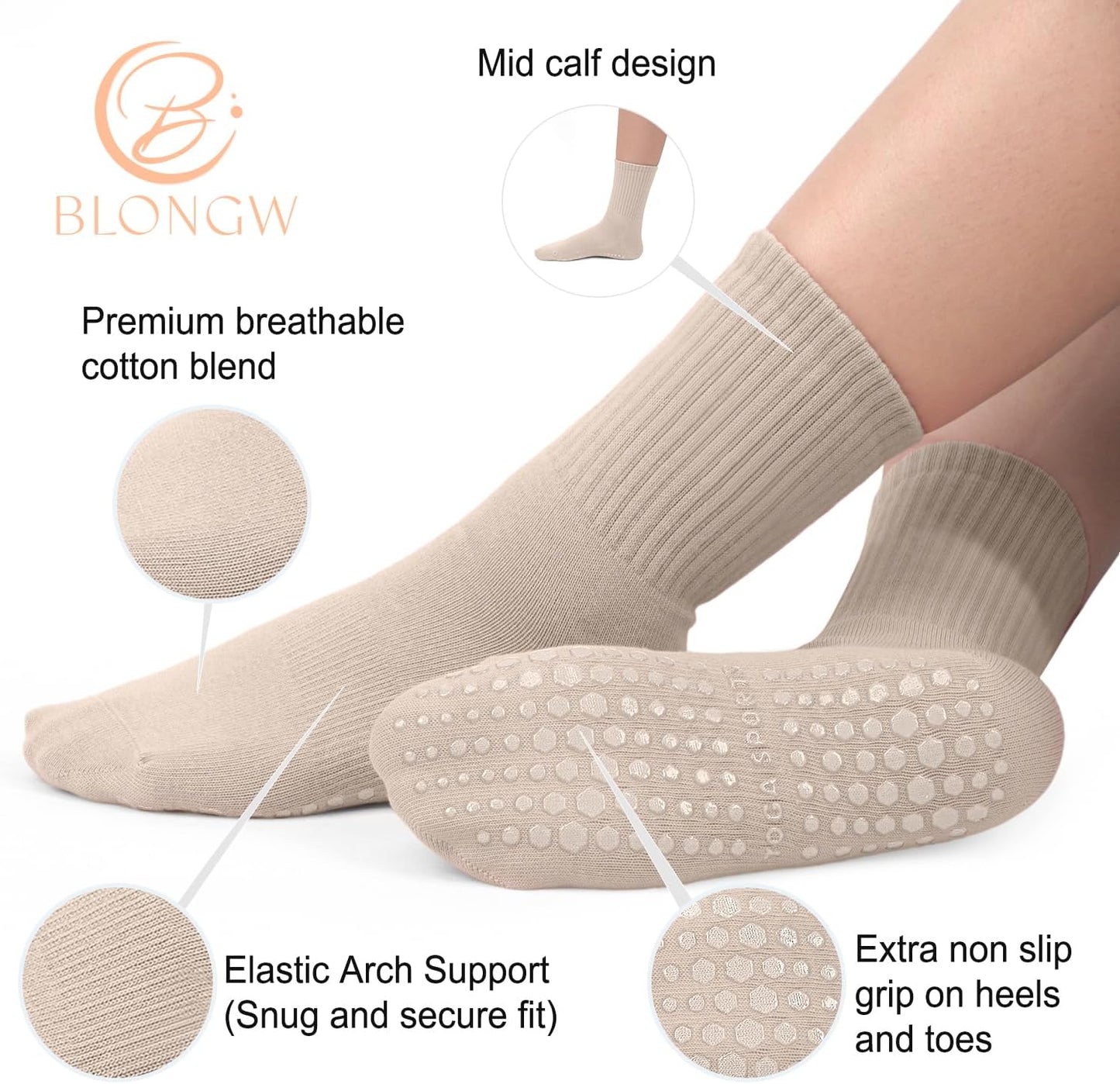 Pilates Socks for Women, Non Slip Grip Socks for Yoga, Barre, Hospital, Grippy Socks Womens Gifts, 4 Pairs