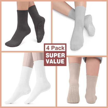 Pilates Socks for Women, Non Slip Grip Socks for Yoga, Barre, Hospital, Grippy Socks Womens Gifts, 4 Pairs