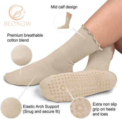 Pilates Socks for Women, Non Slip Grip Socks for Yoga, Barre, Hospital, Grippy Socks Womens Gifts, 4 Pairs