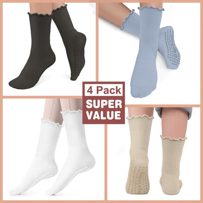 Pilates Socks for Women, Non Slip Grip Socks for Yoga, Barre, Hospital, Grippy Socks Womens Gifts, 4 Pairs