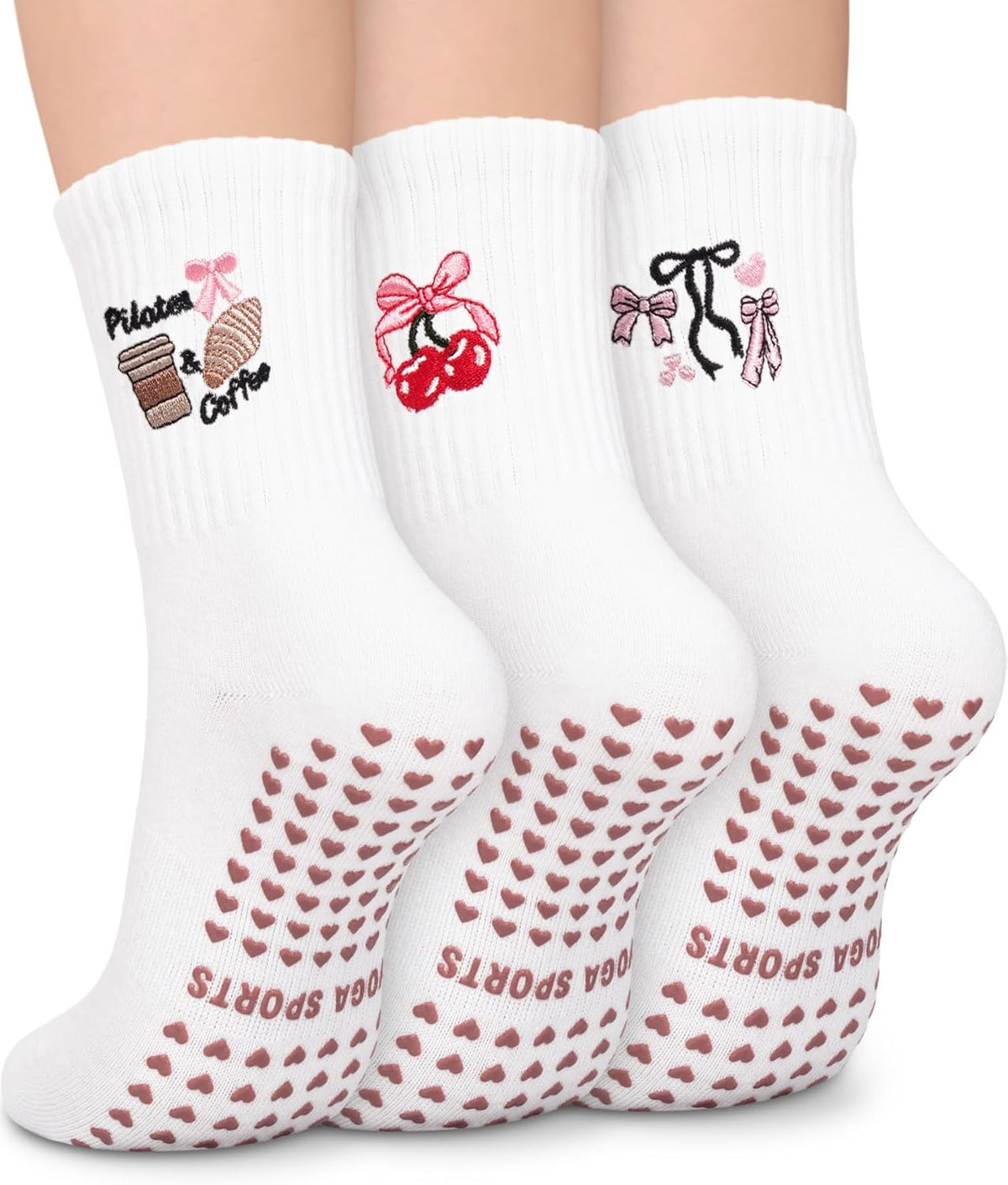 Pilates Socks for Women, Non Slip Grip Socks for Yoga, Barre, Hospital, Grippy Socks Womens Gifts, 4 Pairs