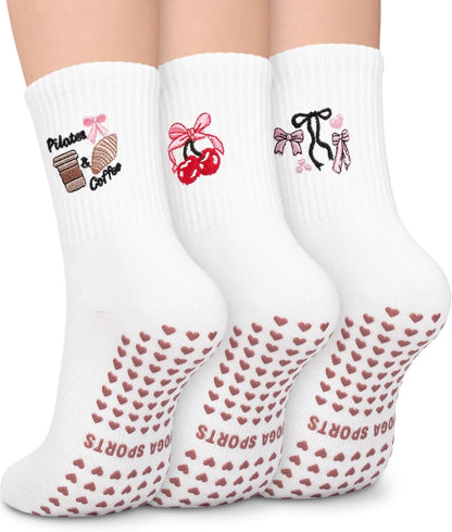 Pilates Socks for Women, Non Slip Grip Socks for Yoga, Barre, Hospital, Grippy Socks Womens Gifts, 4 Pairs