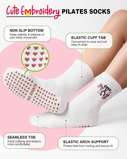 Pilates Socks for Women, Non Slip Grip Socks for Yoga, Barre, Hospital, Grippy Socks Womens Gifts, 4 Pairs