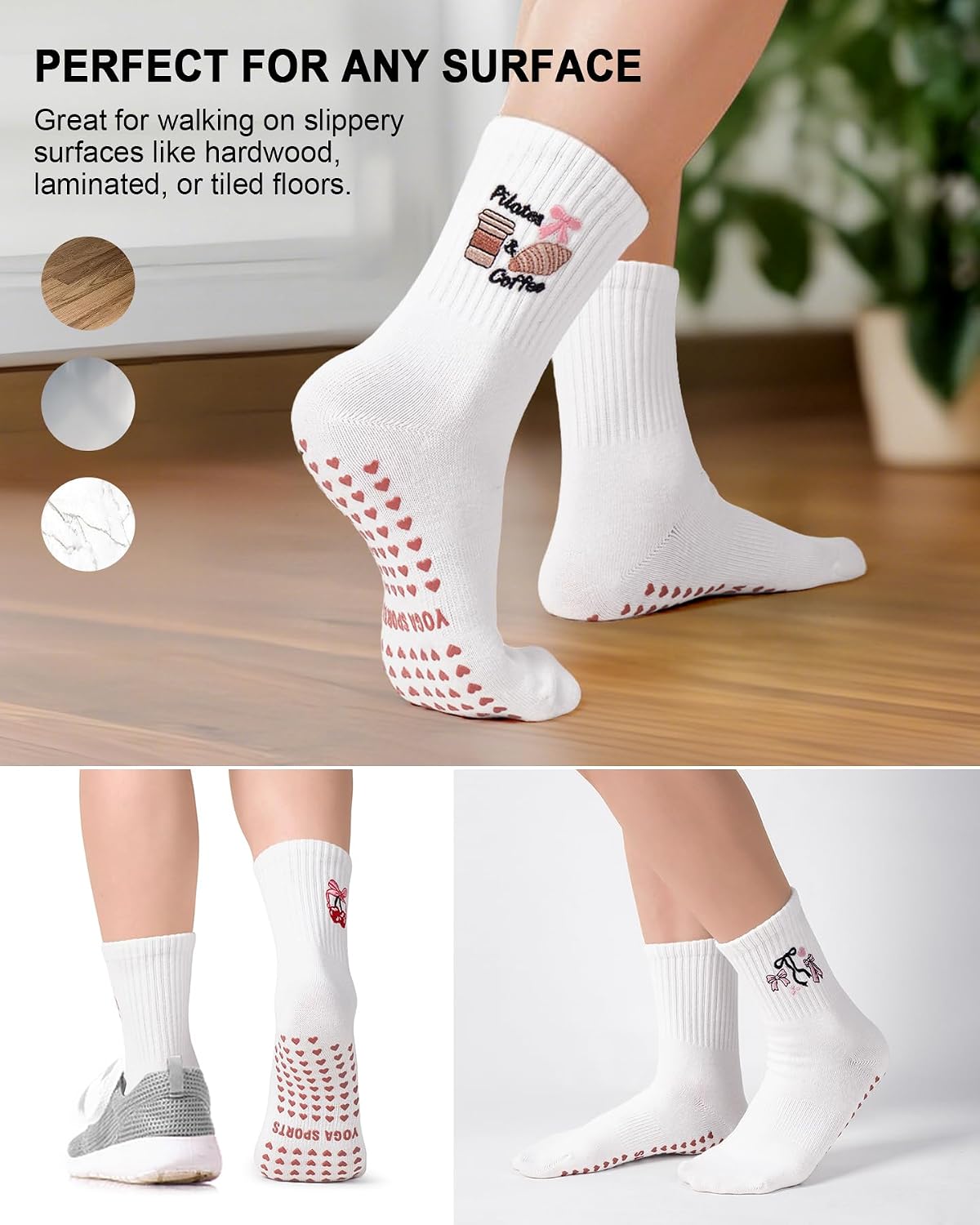 Pilates Socks for Women, Non Slip Grip Socks for Yoga, Barre, Hospital, Grippy Socks Womens Gifts, 4 Pairs