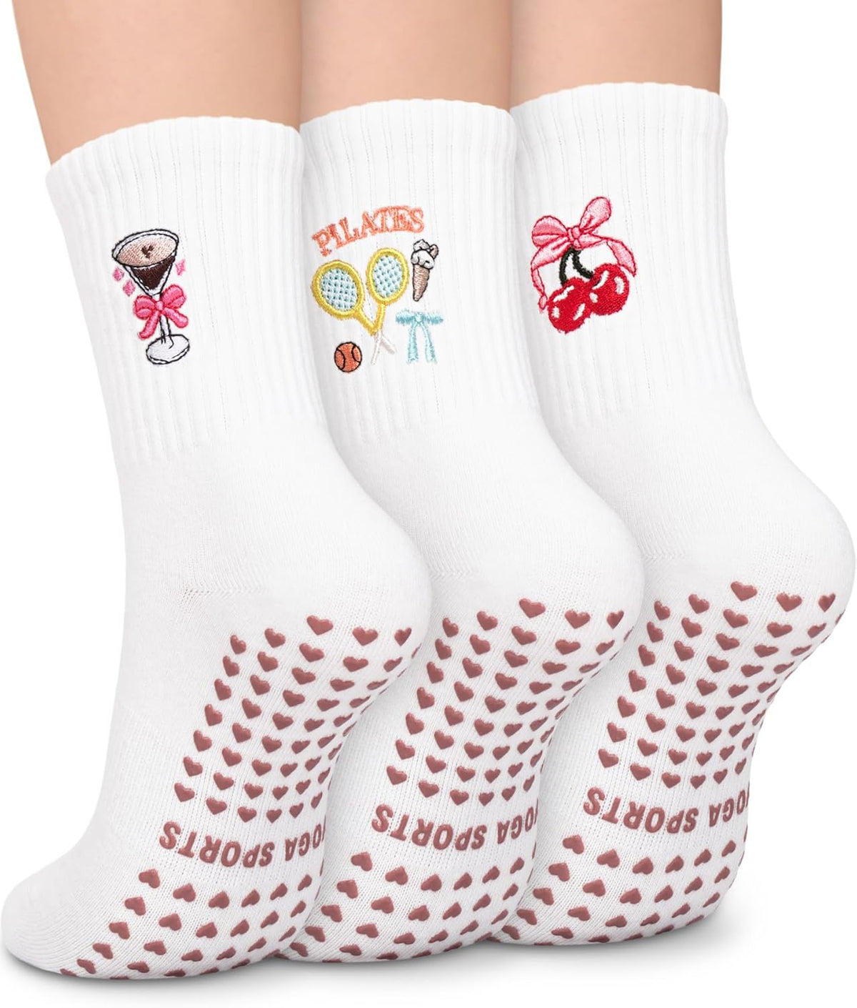 Pilates Socks for Women, Non Slip Grip Socks for Yoga, Barre, Hospital, Grippy Socks Womens Gifts, 4 Pairs