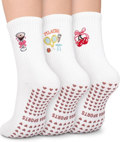 Pilates Socks for Women, Non Slip Grip Socks for Yoga, Barre, Hospital, Grippy Socks Womens Gifts, 4 Pairs