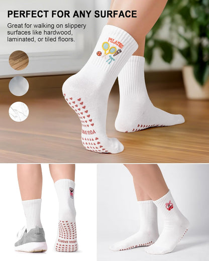 Pilates Socks for Women, Non Slip Grip Socks for Yoga, Barre, Hospital, Grippy Socks Womens Gifts, 4 Pairs