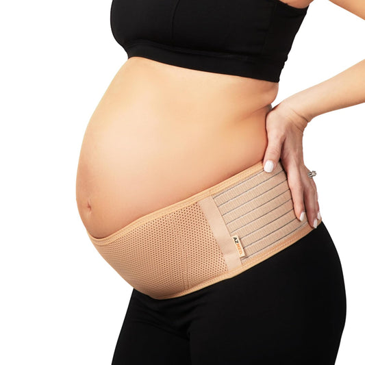 Maternity Belt Back Support - Adjustable Abdominal Binder for Pregnancy - Belly Band for Pelvic, Waist & Lower Back Comfort - Fits Up to 46 Inches - Beige