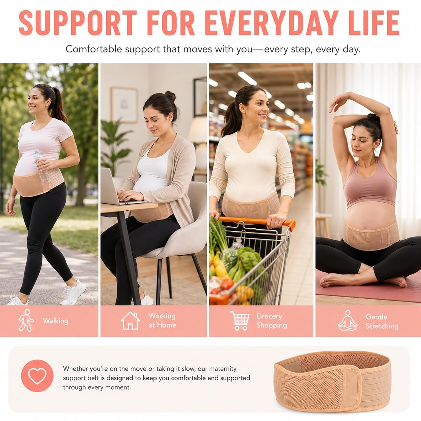 Maternity Belt Back Support - Adjustable Abdominal Binder for Pregnancy - Belly Band for Pelvic, Waist & Lower Back Comfort - Fits Up to 46 Inches - Beige