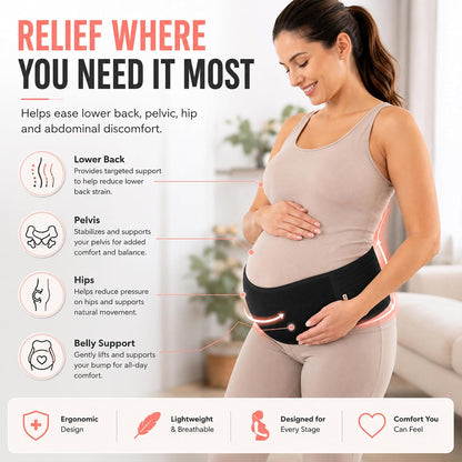 Maternity Belt Back Support - Adjustable Abdominal Binder for Pregnancy - Belly Band for Pelvic, Waist & Lower Back Comfort - Fits Up to 46 Inches - Beige