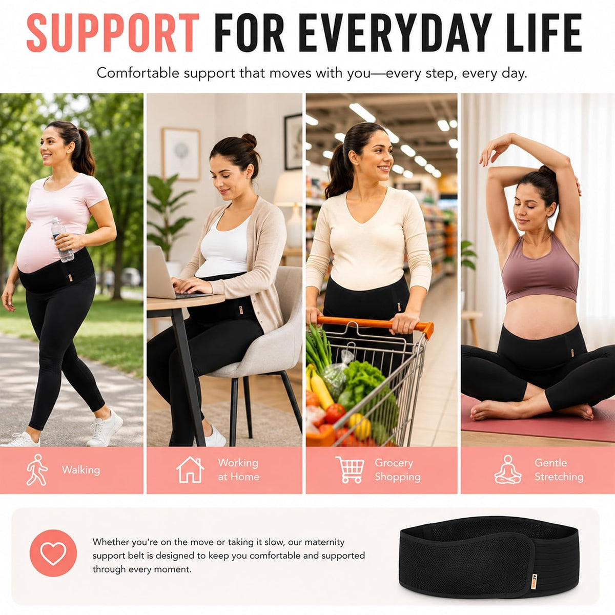 Maternity Belt Back Support - Adjustable Abdominal Binder for Pregnancy - Belly Band for Pelvic, Waist & Lower Back Comfort - Fits Up to 46 Inches - Beige