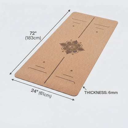 Cork Yoga Mat 6mm Extra Thick TPE Non-Slip Workout Mat with Alignment Lines for Hot Yoga and Home Gym