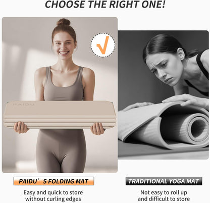 Foldable Fitness Yoga Mat | 2/5" (10MM) Extra Thick | SGS Certified Non-Slip TPE | 75x26" Extra Long-Wide | Portable & Easy Store | for Yoga, Pilates, Home Gym & Full-Body Workouts