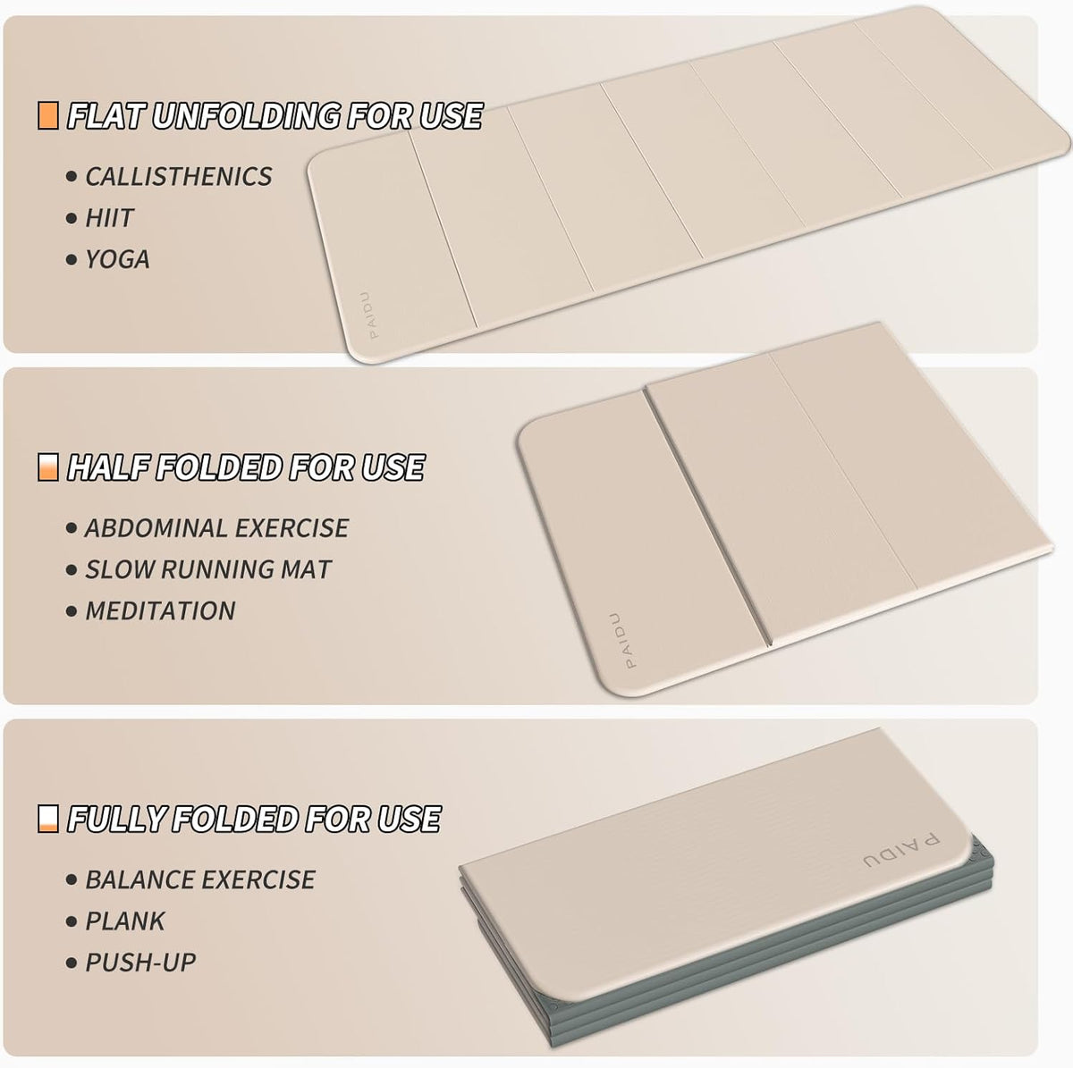 Foldable Fitness Yoga Mat | 2/5" (10MM) Extra Thick | SGS Certified Non-Slip TPE | 75x26" Extra Long-Wide | Portable & Easy Store | for Yoga, Pilates, Home Gym & Full-Body Workouts