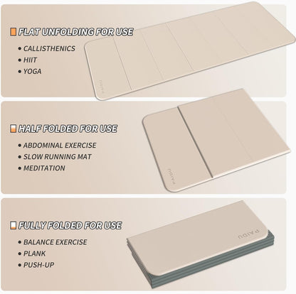Foldable Fitness Yoga Mat | 2/5" (10MM) Extra Thick | SGS Certified Non-Slip TPE | 75x26" Extra Long-Wide | Portable & Easy Store | for Yoga, Pilates, Home Gym & Full-Body Workouts