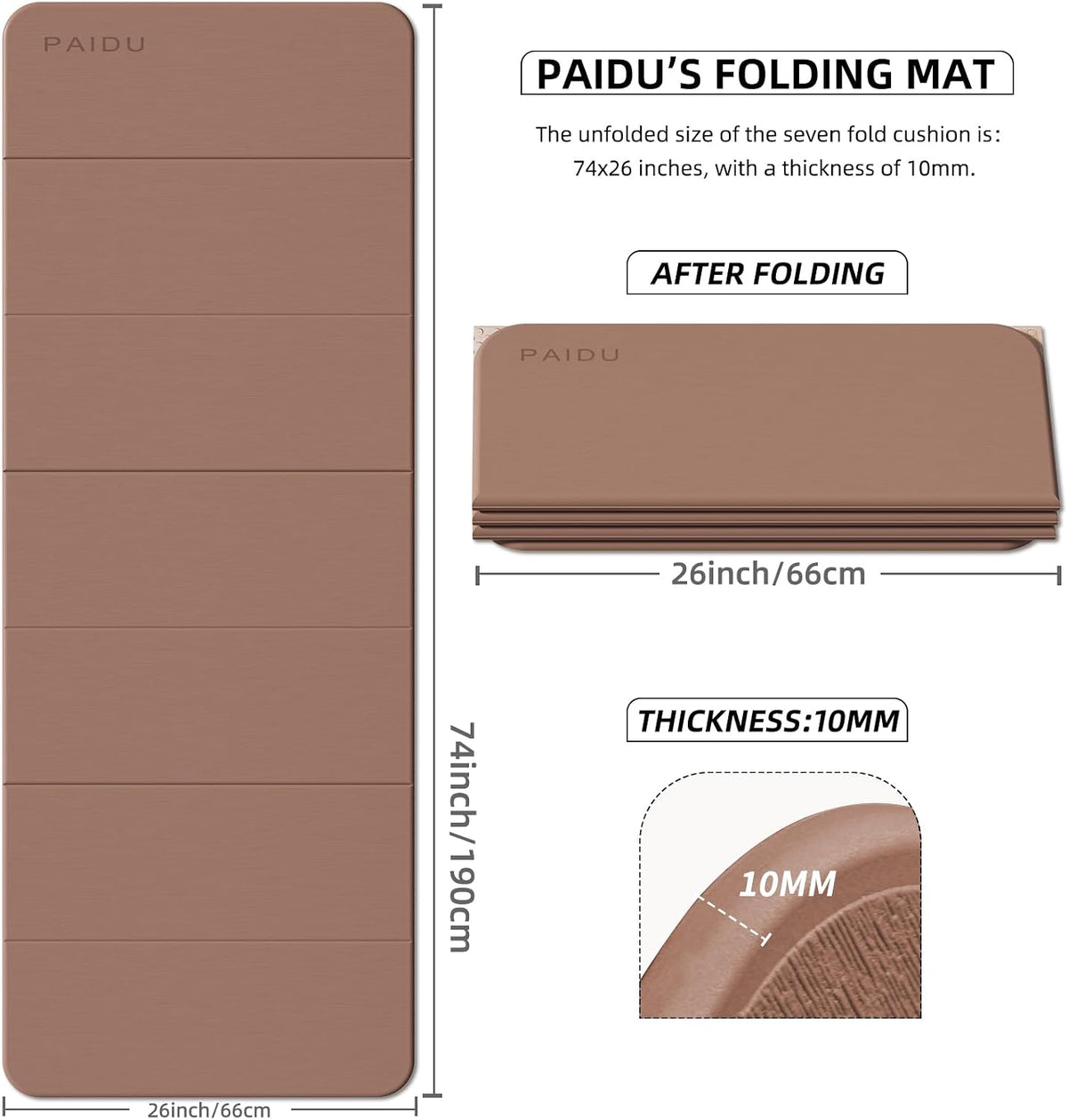Foldable Fitness Yoga Mat | 2/5" (10MM) Extra Thick | SGS Certified Non-Slip TPE | 75x26" Extra Long-Wide | Portable & Easy Store | for Yoga, Pilates, Home Gym & Full-Body Workouts