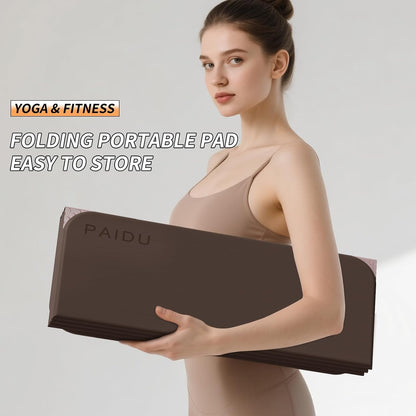 Foldable Fitness Yoga Mat | 2/5" (10MM) Extra Thick | SGS Certified Non-Slip TPE | 75x26" Extra Long-Wide | Portable & Easy Store | for Yoga, Pilates, Home Gym & Full-Body Workouts