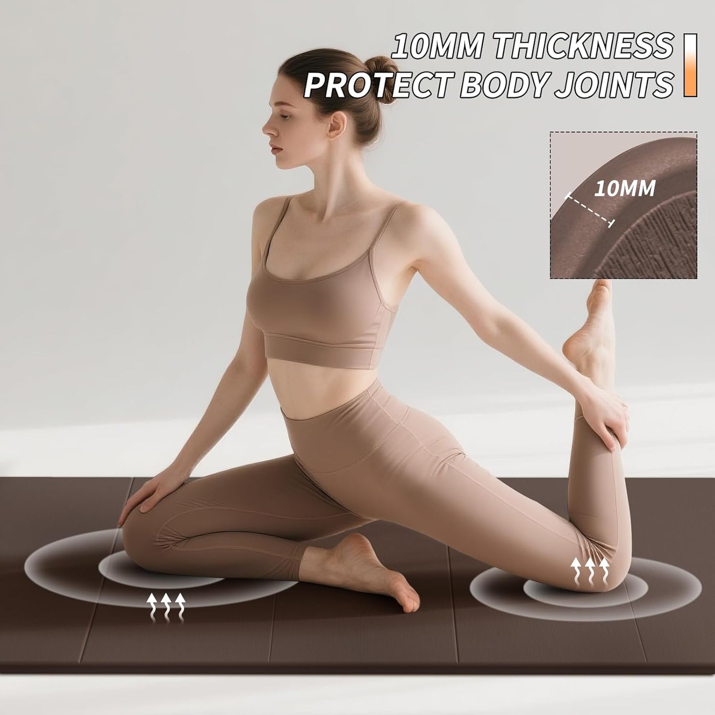 Foldable Fitness Yoga Mat | 2/5" (10MM) Extra Thick | SGS Certified Non-Slip TPE | 75x26" Extra Long-Wide | Portable & Easy Store | for Yoga, Pilates, Home Gym & Full-Body Workouts