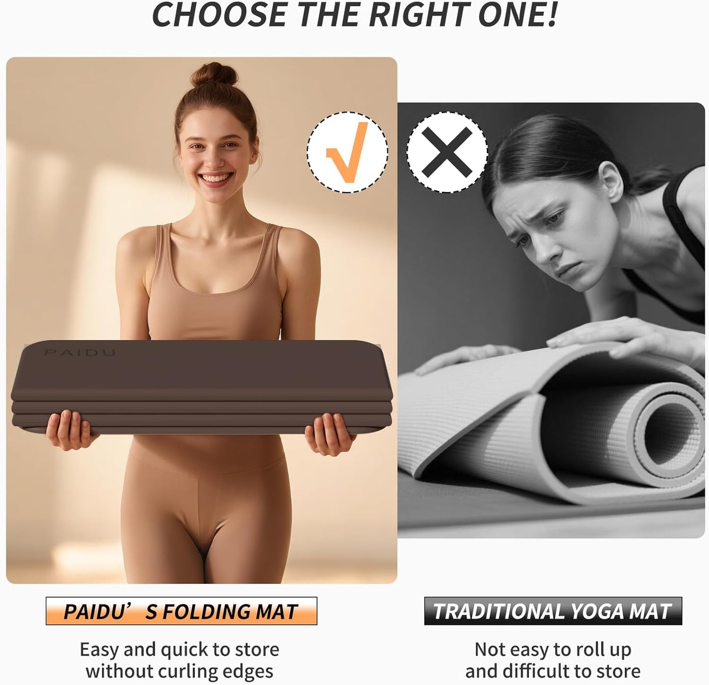 Foldable Fitness Yoga Mat | 2/5" (10MM) Extra Thick | SGS Certified Non-Slip TPE | 75x26" Extra Long-Wide | Portable & Easy Store | for Yoga, Pilates, Home Gym & Full-Body Workouts