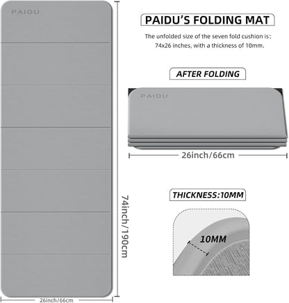 Foldable Fitness Yoga Mat | 2/5" (10MM) Extra Thick | SGS Certified Non-Slip TPE | 75x26" Extra Long-Wide | Portable & Easy Store | for Yoga, Pilates, Home Gym & Full-Body Workouts