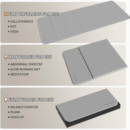Foldable Fitness Yoga Mat | 2/5" (10MM) Extra Thick | SGS Certified Non-Slip TPE | 75x26" Extra Long-Wide | Portable & Easy Store | for Yoga, Pilates, Home Gym & Full-Body Workouts