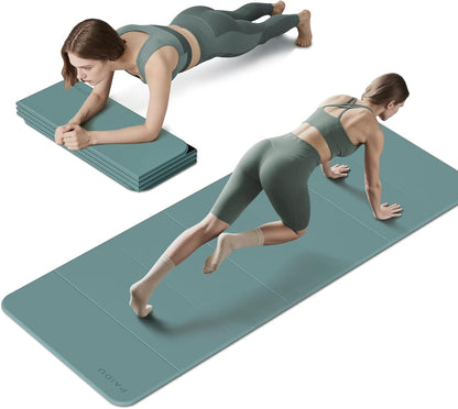 Foldable Fitness Yoga Mat | 2/5" (10MM) Extra Thick | SGS Certified Non-Slip TPE | 75x26" Extra Long-Wide | Portable & Easy Store | for Yoga, Pilates, Home Gym & Full-Body Workouts
