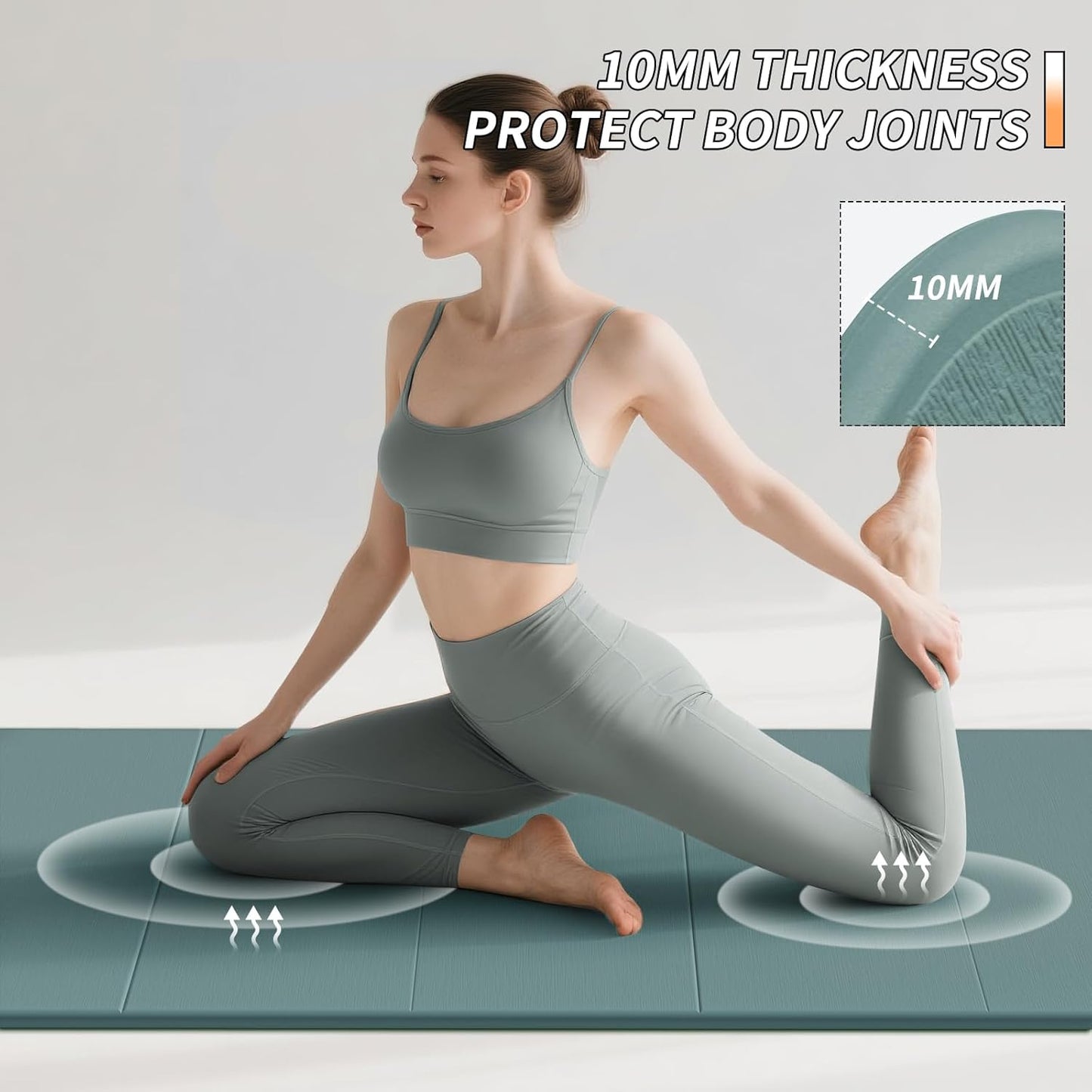 Foldable Fitness Yoga Mat | 2/5" (10MM) Extra Thick | SGS Certified Non-Slip TPE | 75x26" Extra Long-Wide | Portable & Easy Store | for Yoga, Pilates, Home Gym & Full-Body Workouts