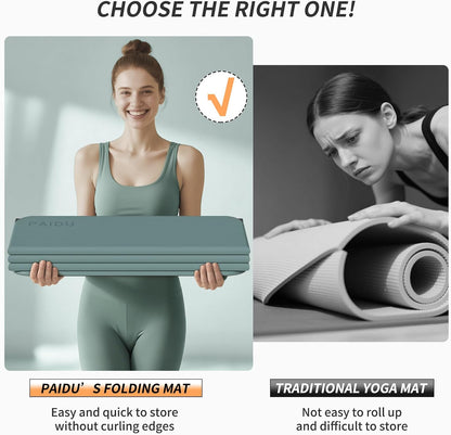 Foldable Fitness Yoga Mat | 2/5" (10MM) Extra Thick | SGS Certified Non-Slip TPE | 75x26" Extra Long-Wide | Portable & Easy Store | for Yoga, Pilates, Home Gym & Full-Body Workouts