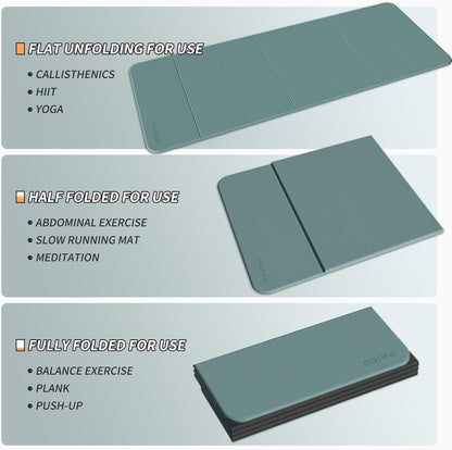 Foldable Fitness Yoga Mat | 2/5" (10MM) Extra Thick | SGS Certified Non-Slip TPE | 75x26" Extra Long-Wide | Portable & Easy Store | for Yoga, Pilates, Home Gym & Full-Body Workouts
