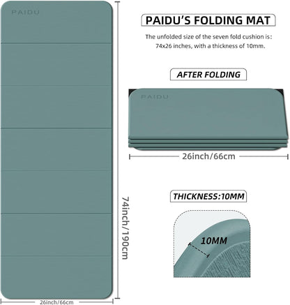 Foldable Fitness Yoga Mat | 2/5" (10MM) Extra Thick | SGS Certified Non-Slip TPE | 75x26" Extra Long-Wide | Portable & Easy Store | for Yoga, Pilates, Home Gym & Full-Body Workouts