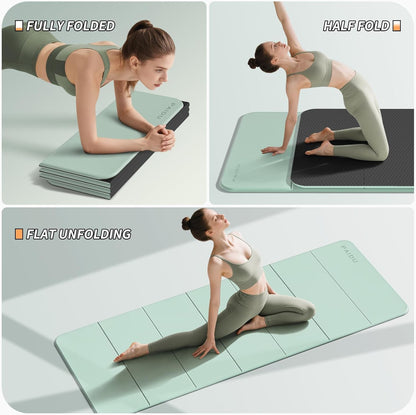Foldable Fitness Yoga Mat | 2/5" (10MM) Extra Thick | SGS Certified Non-Slip TPE | 75x26" Extra Long-Wide | Portable & Easy Store | for Yoga, Pilates, Home Gym & Full-Body Workouts