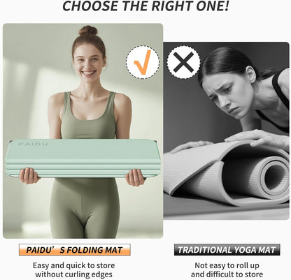 Foldable Fitness Yoga Mat | 2/5" (10MM) Extra Thick | SGS Certified Non-Slip TPE | 75x26" Extra Long-Wide | Portable & Easy Store | for Yoga, Pilates, Home Gym & Full-Body Workouts