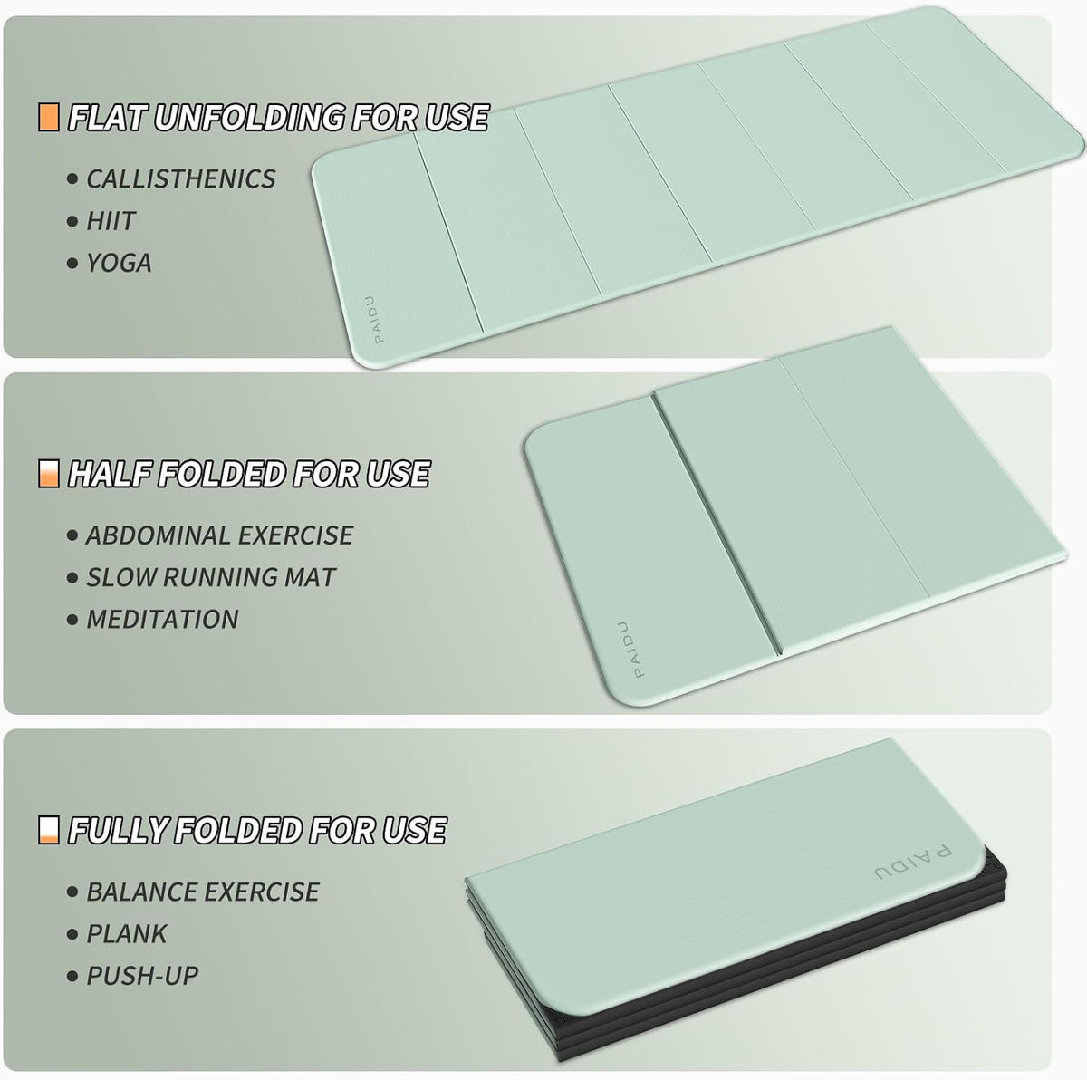 Foldable Fitness Yoga Mat | 2/5" (10MM) Extra Thick | SGS Certified Non-Slip TPE | 75x26" Extra Long-Wide | Portable & Easy Store | for Yoga, Pilates, Home Gym & Full-Body Workouts