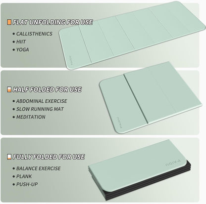 Foldable Fitness Yoga Mat | 2/5" (10MM) Extra Thick | SGS Certified Non-Slip TPE | 75x26" Extra Long-Wide | Portable & Easy Store | for Yoga, Pilates, Home Gym & Full-Body Workouts