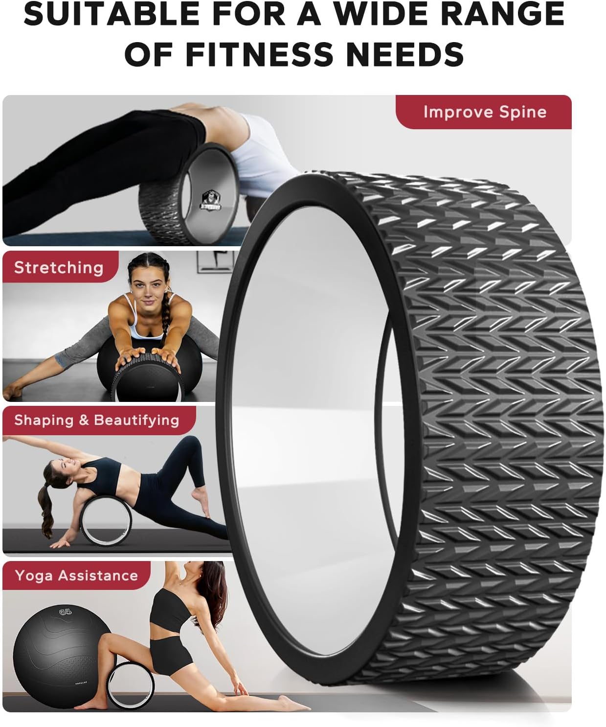 HAPBEAR Yoga Wheel Set with Exercise Ball, 12'' Back Roller Wheel for Back Pain Relief, Foam Roller for Back Stretching, Physical Therapy & Muscle Massage