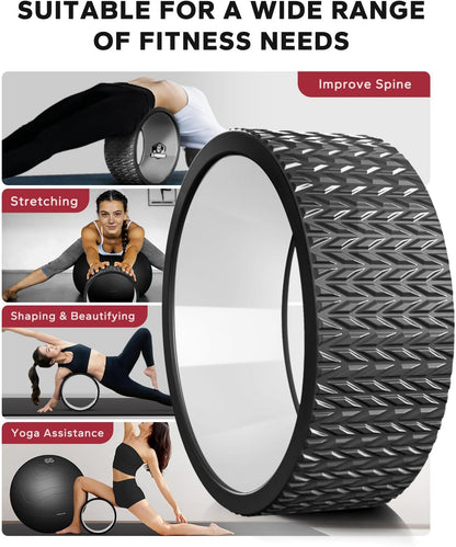 HAPBEAR Yoga Wheel Set with Exercise Ball, 12'' Back Roller Wheel for Back Pain Relief, Foam Roller for Back Stretching, Physical Therapy & Muscle Massage