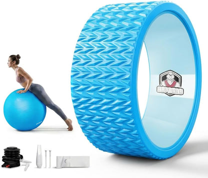 HAPBEAR Yoga Wheel Set with Exercise Ball, 12'' Back Roller Wheel for Back Pain Relief, Foam Roller for Back Stretching, Physical Therapy & Muscle Massage